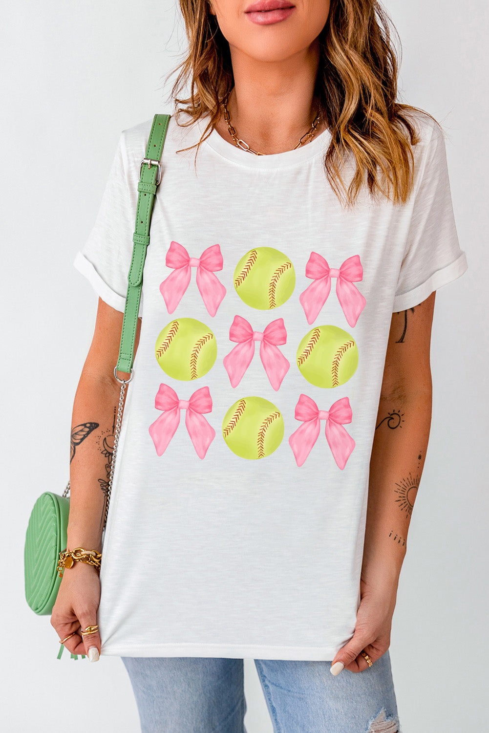 White Bow Tie Baseball Print