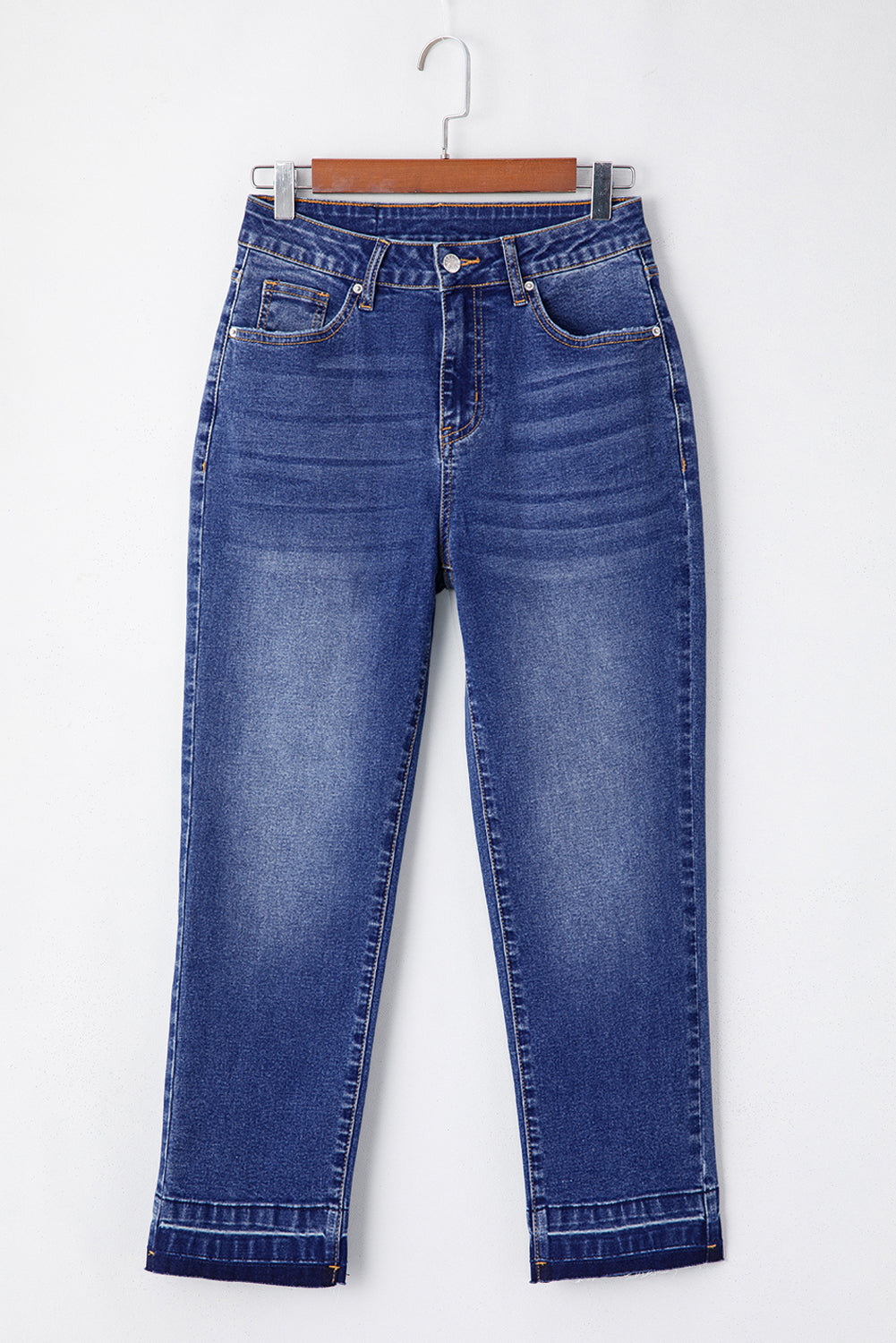 Raw Hem Cropped Whiskered Jeans
