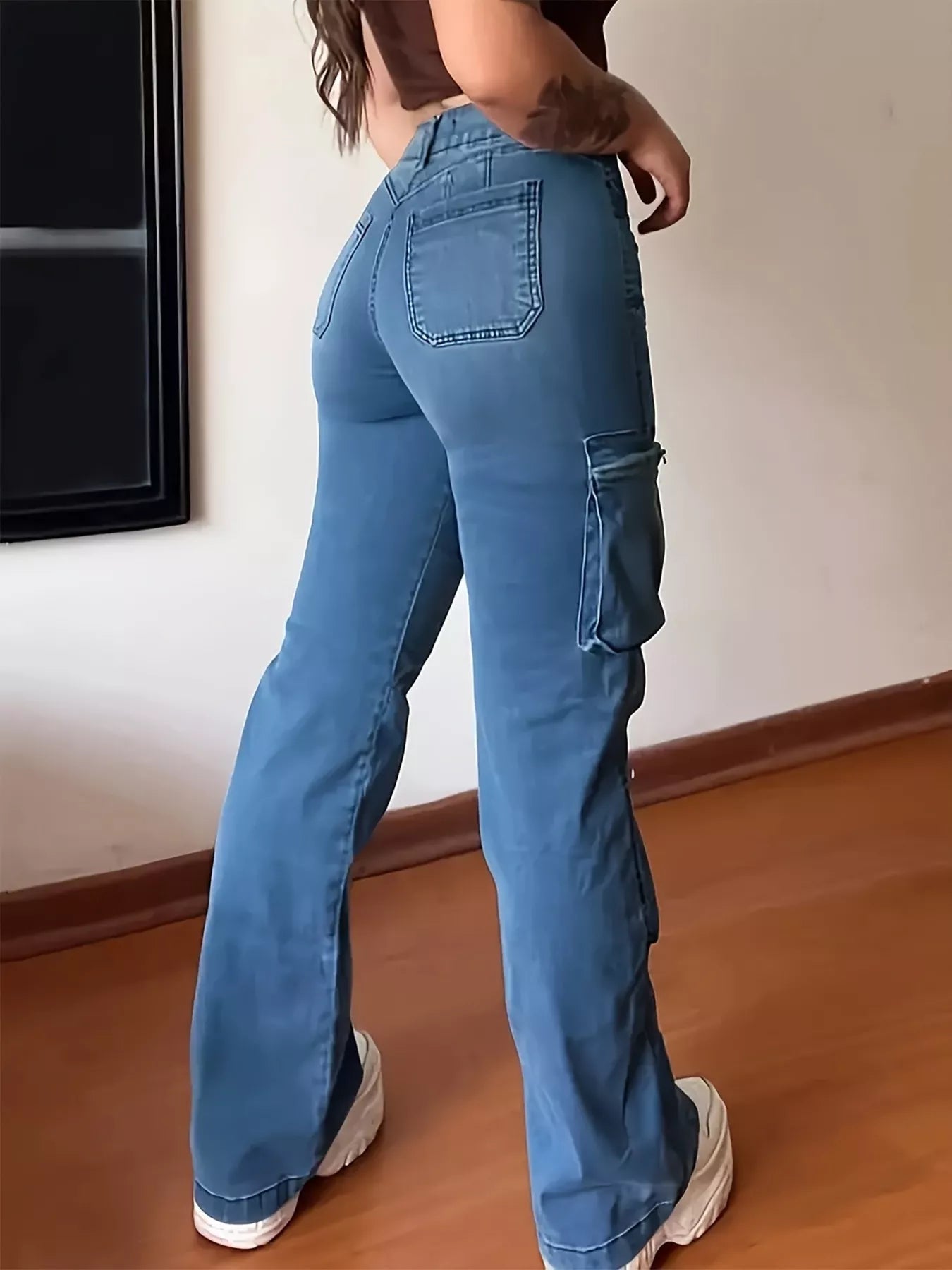 Plus Size High Waisted Cargo Jeans Jeans