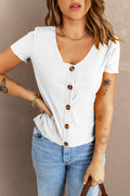 Buttoned Slim-Fit Short Sleeve T-Shirt