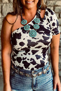 One Shoulder Cow Print Cut