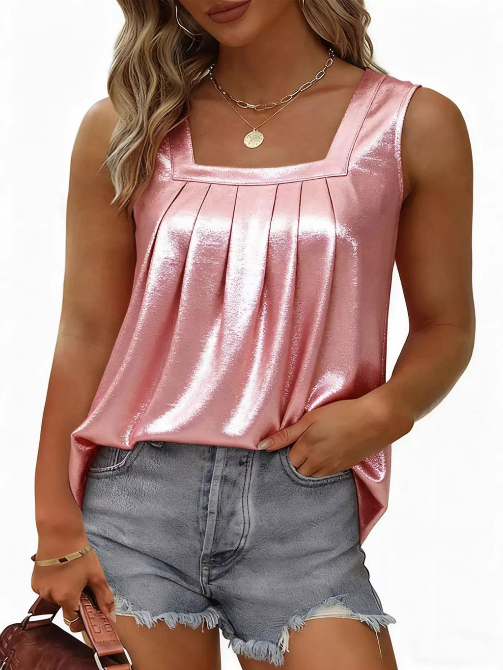 Full Size Pleated Square Neck Tank Plus
