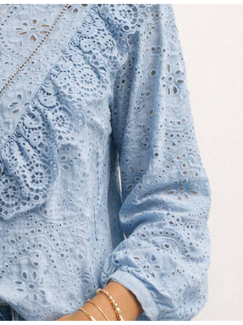 Boho Embroidery Hollow Out Long Sleeves Blouse