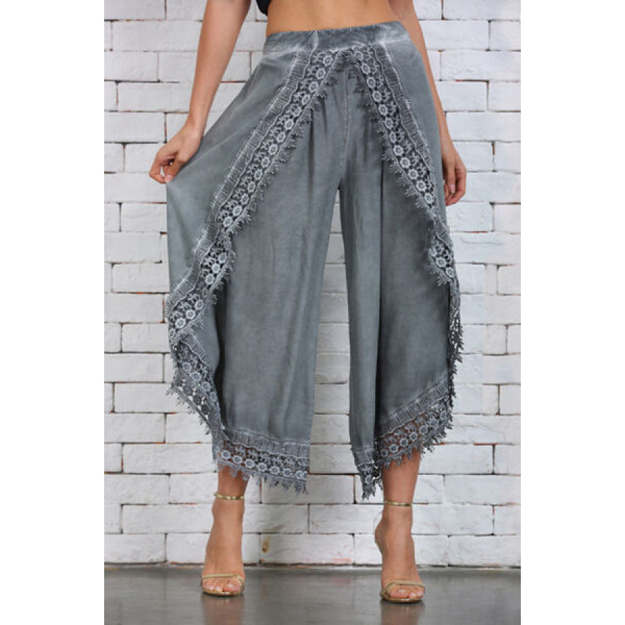 Full Size Lace Detail Wide Leg Pants Plus Size