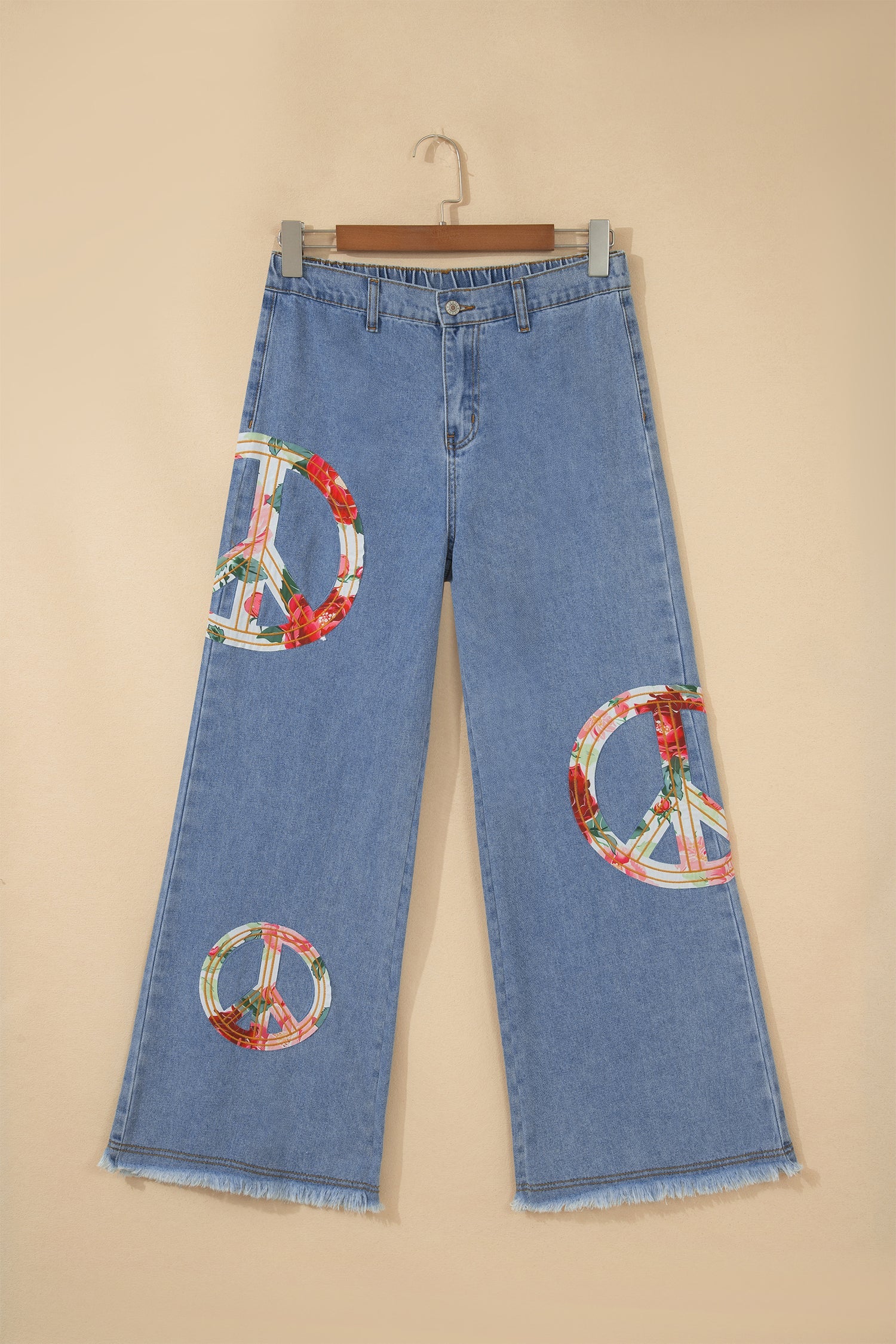 Wide Leg Embroidered Floral Myosotis Peace Jeans