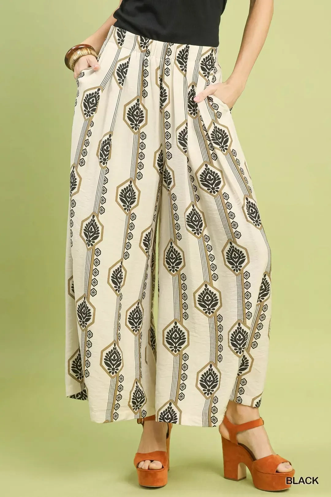 Classic Geometric Boho Print Wide Leg Pants