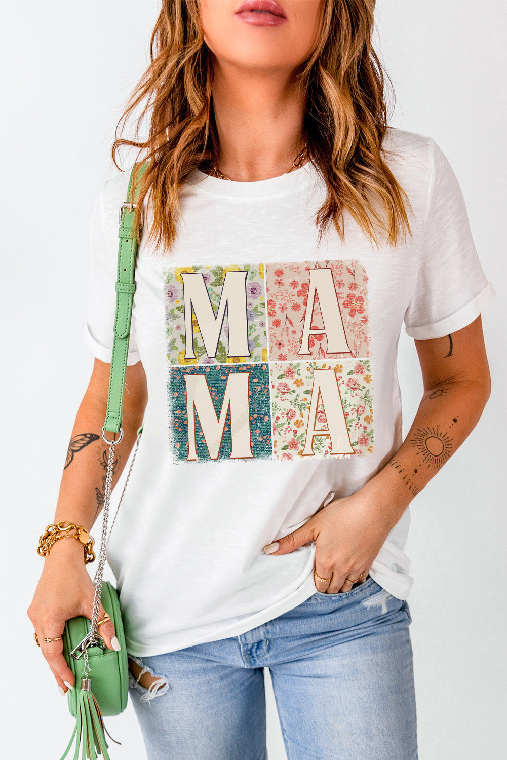 White Mama Floral Block Graphic