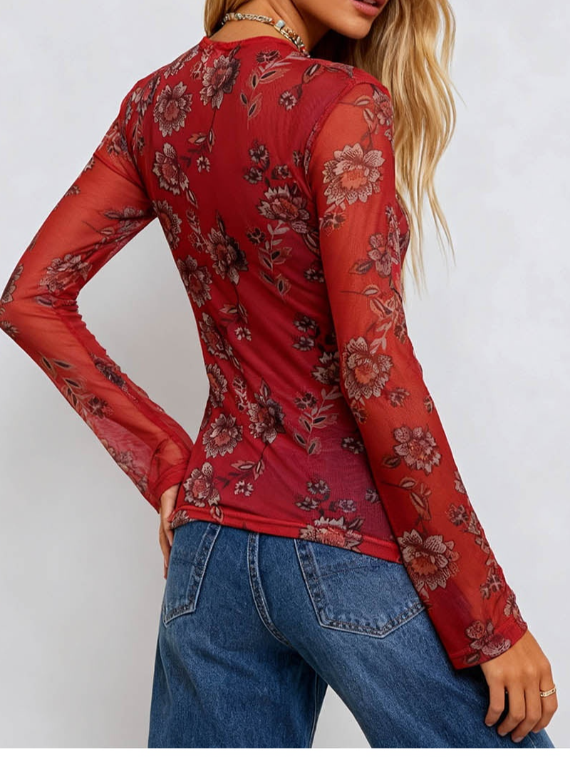 Boho Sheer V Neck Long Sleeves Blouse