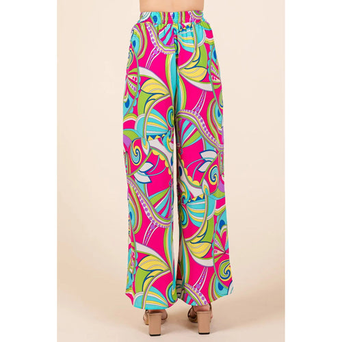 Abstract Print Elastic Waist Wide Leg Pants