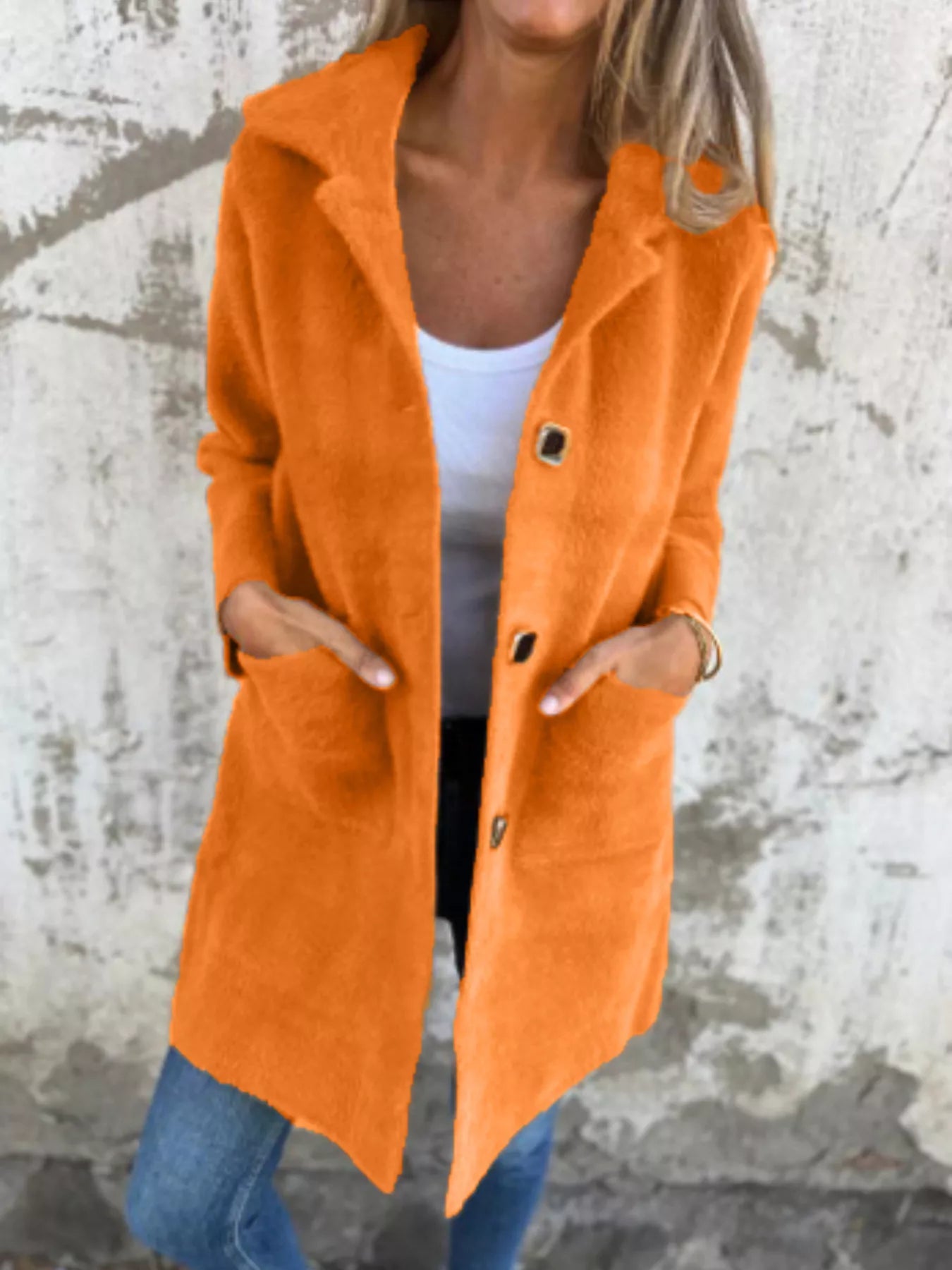Full Size Button Down Long Sleeve Longline Coat Plus Size Jacket