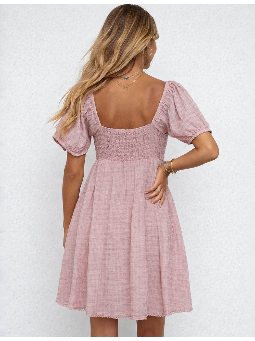 Boho Embroidery Square Neck Puff Sleeves Mini Dress