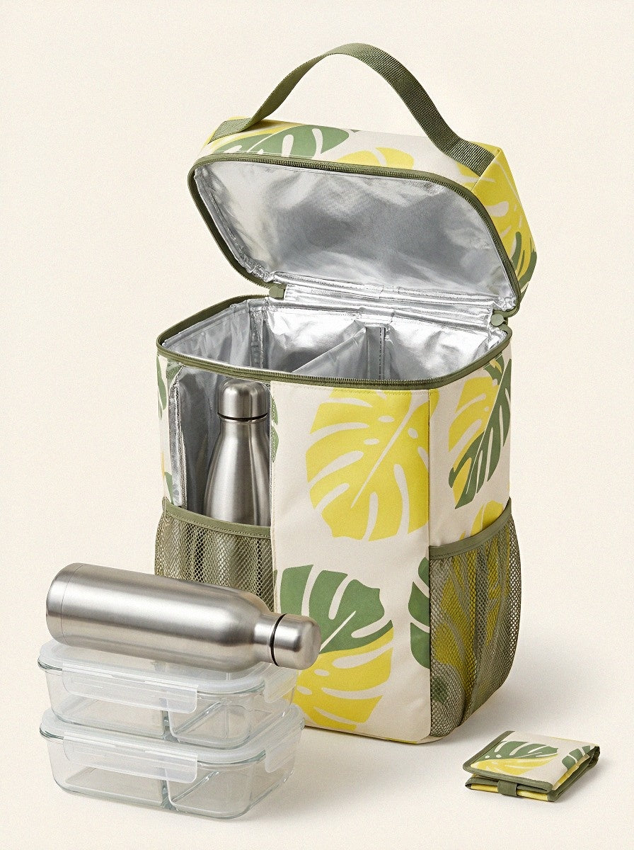 Tropical Monstera Leaf Pattern Printed Insulated Lunch Bag