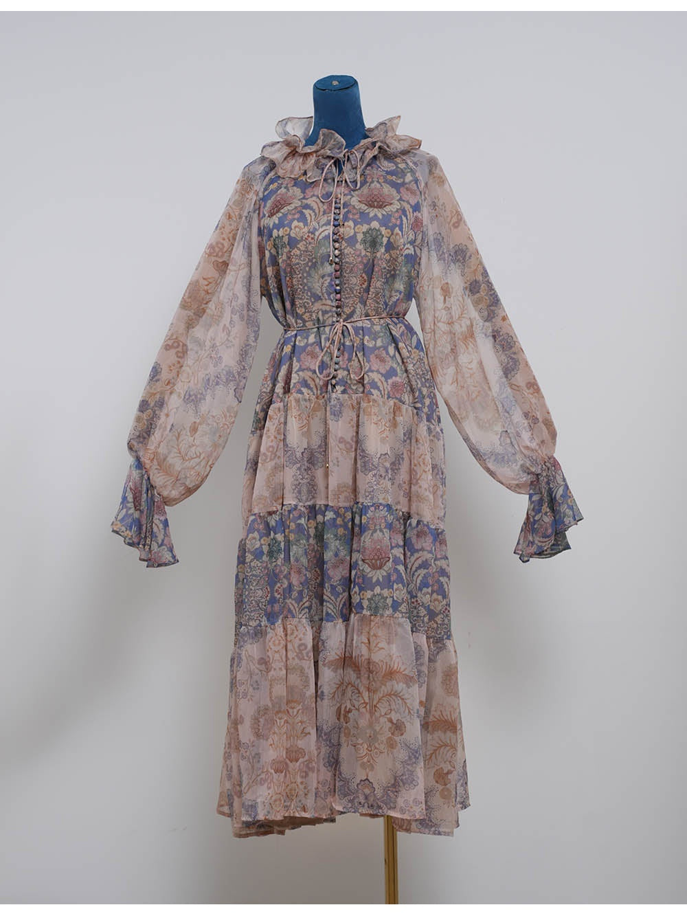 Boho Ruffle Neck Flared Sleeves Midi Dress