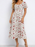 Puff Sleeves V Neck Lave Up Midi Dress