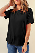 Black Casual Plain Crew Neck