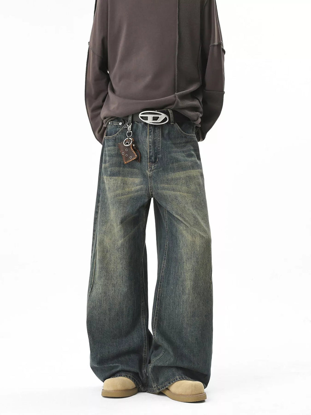 Men's Full Size Vintage Wash Wide Leg Jeans Plus Size