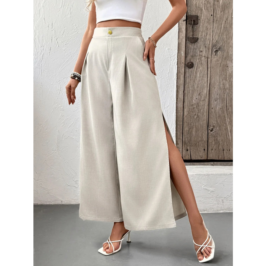 Slit Wide Leg Pleated Pants