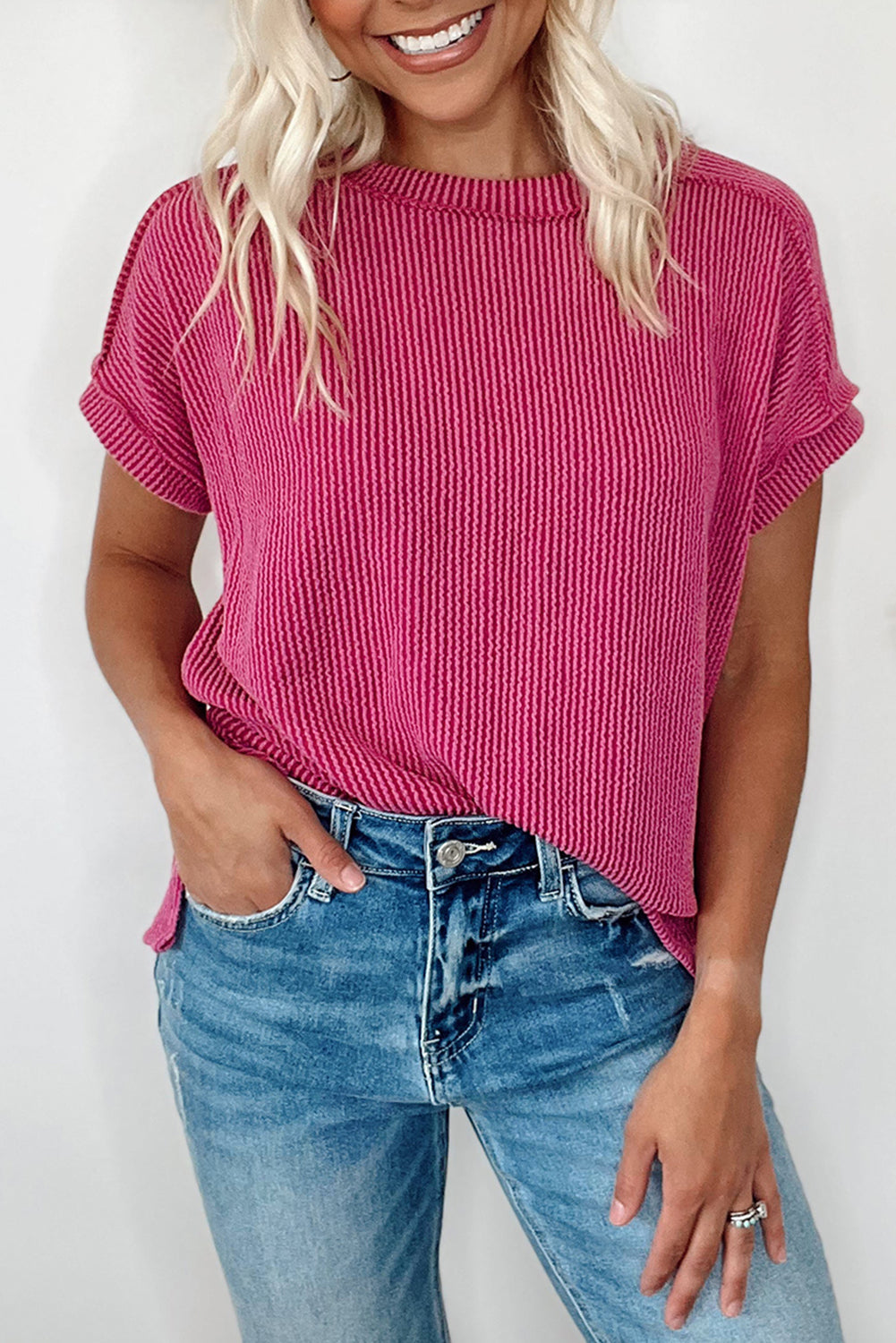 Rose Red Textured Knit Exposed