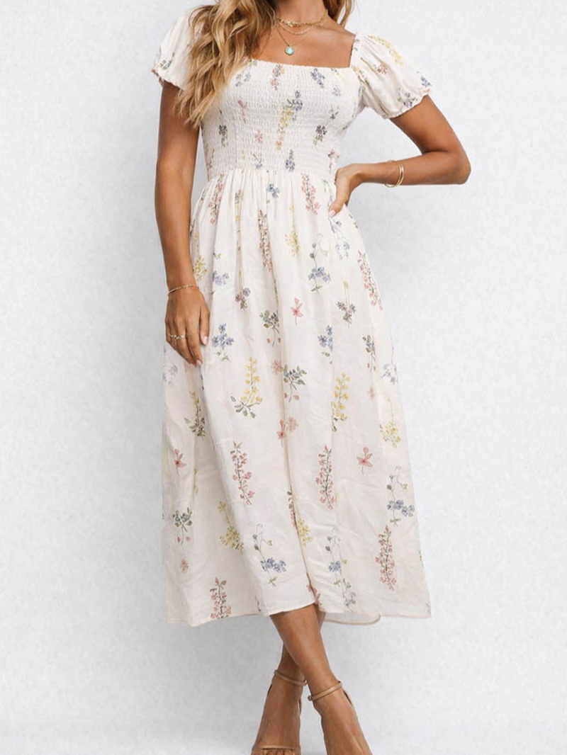Romantic Puff Sleeves Midi Dress