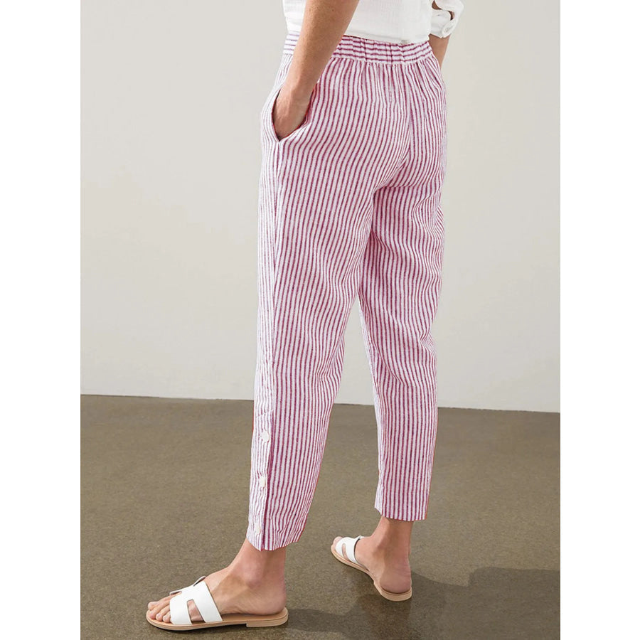 Full Size Striped Side Button Detail Pants Plus Size