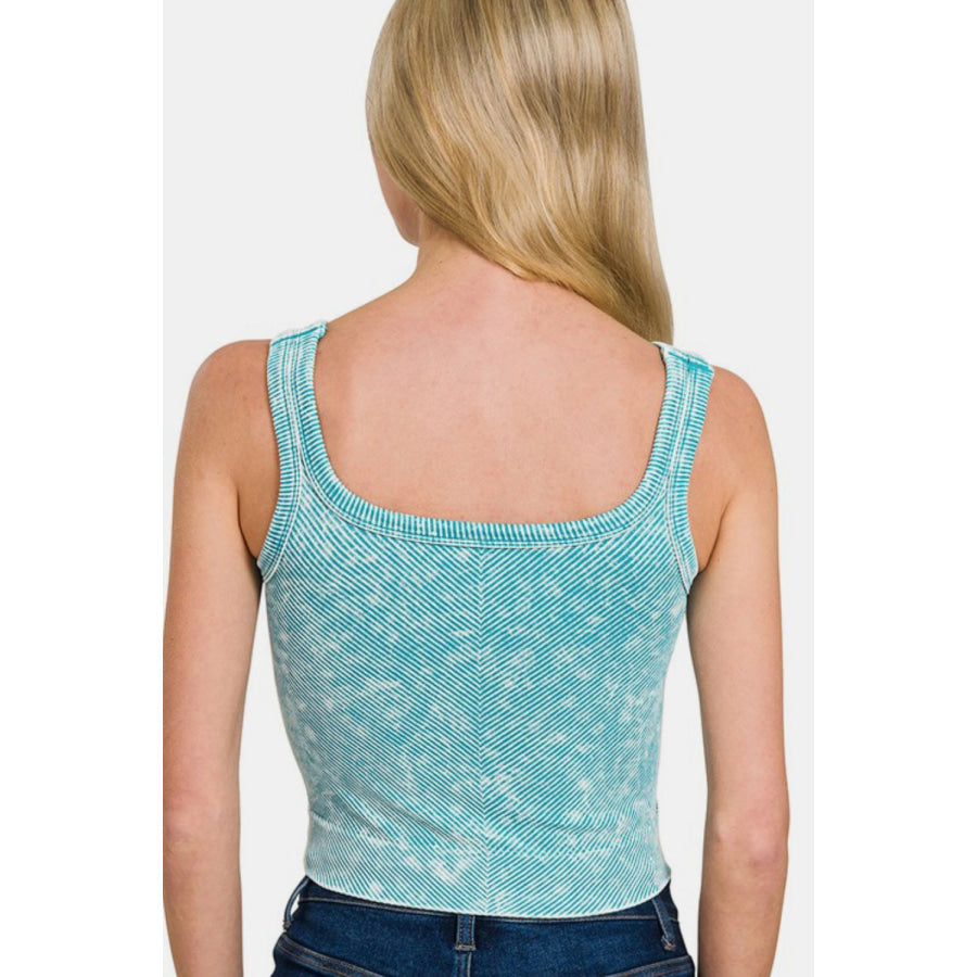 Relaxed Washed Ribbed Scoop Neck Wide Strap Tank