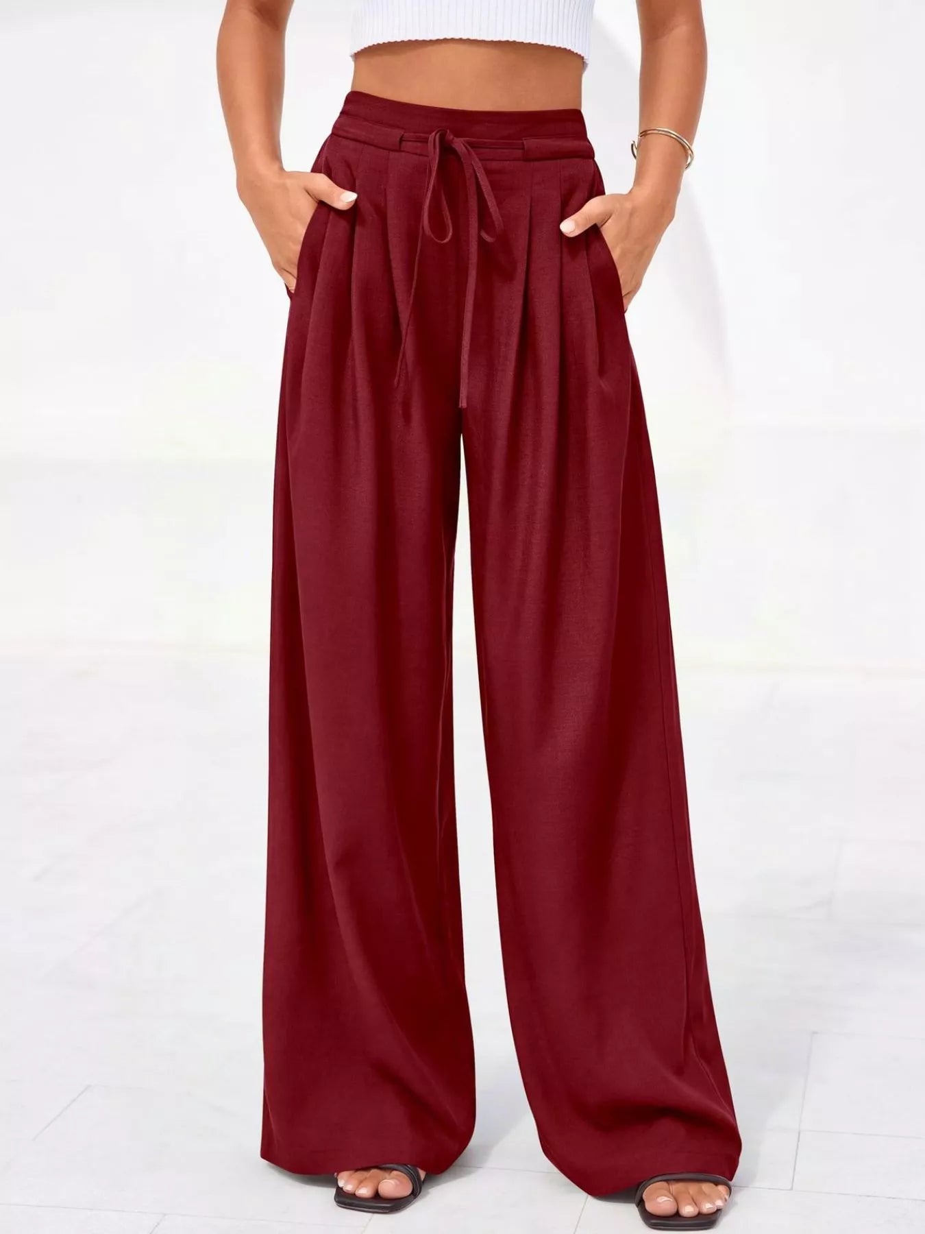 Full Size High Waisted Wide Leg Pleated Pants Plus Size