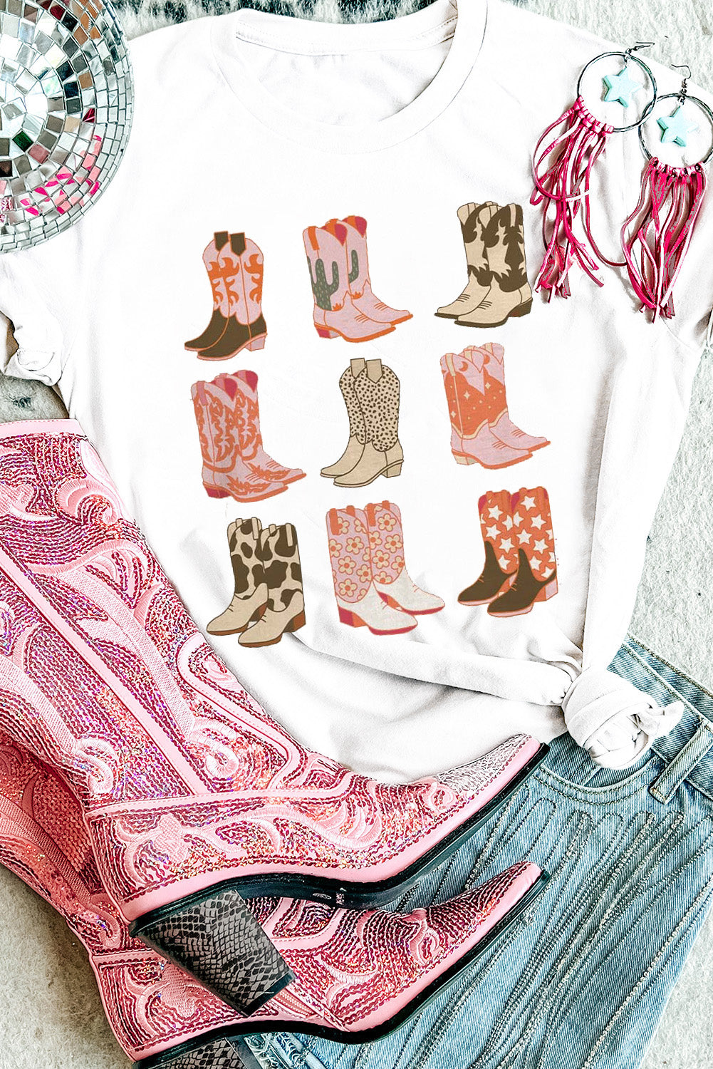 White Western Cowboy Boots Print