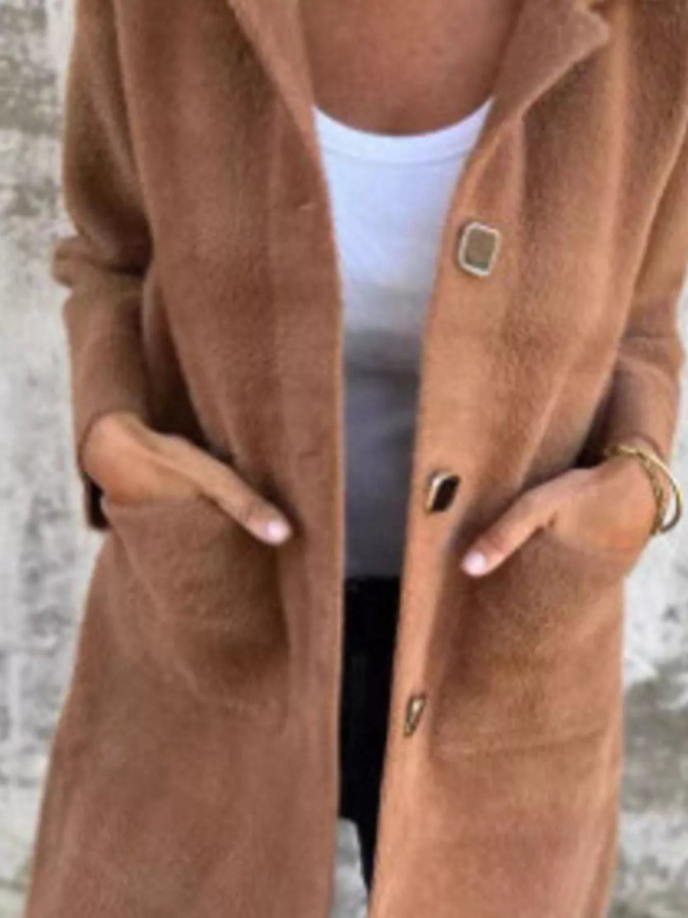 Full Size Button Down Long Sleeve Longline Coat Plus Size Jacket