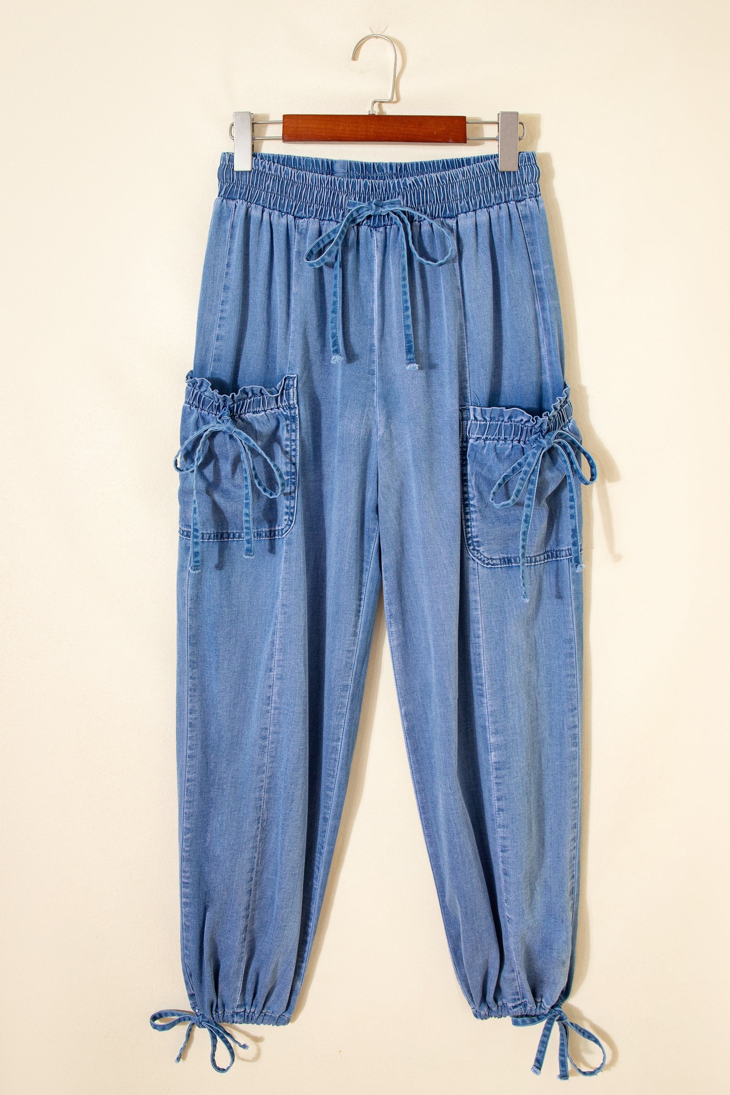 Loose Drawstring Elastic Waist Pocketed Jeans