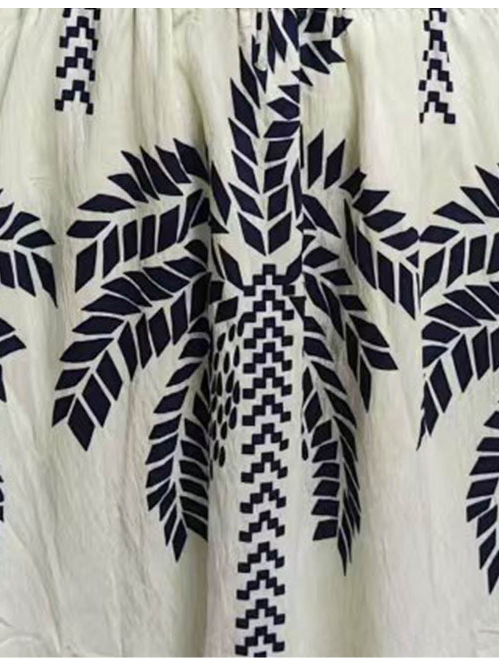 Palm Tree Smocke Waist V Neck Drawstring Midi Dress
