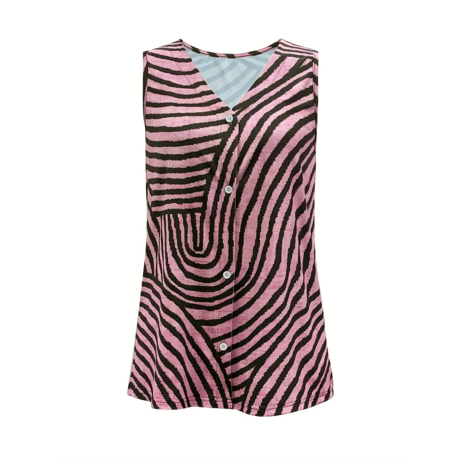 Sleeveless Zebra Button Up Tank Top