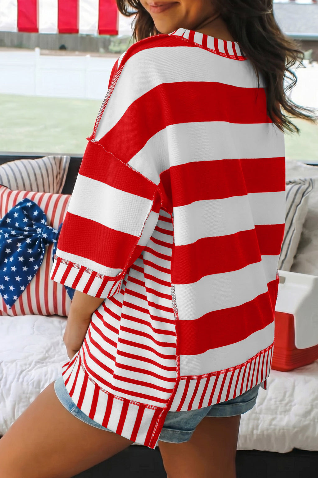 Sequin Bow Patriotic Half Tee