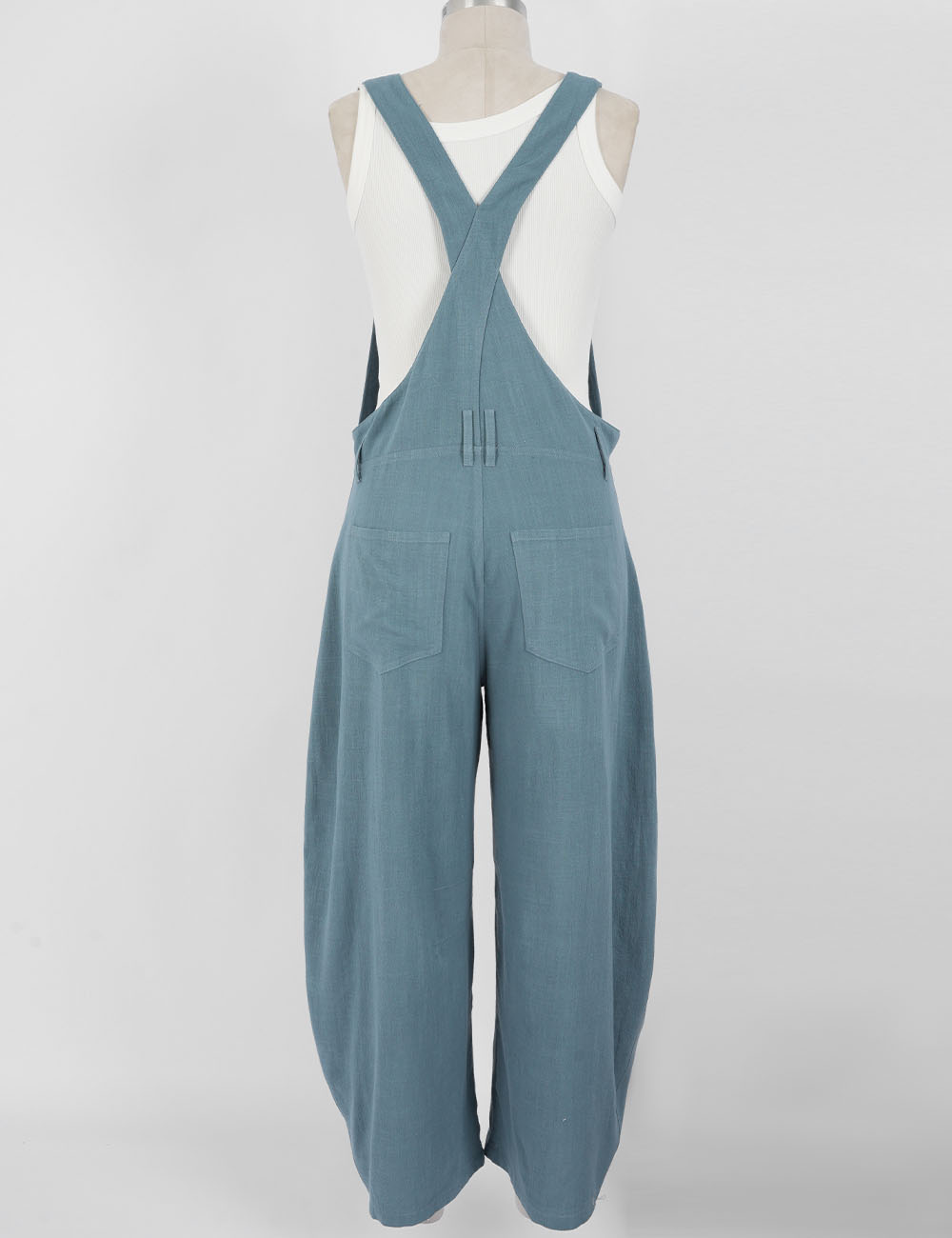 Casual Overall Solid Color Barrel Leg Denim Jumpsuit