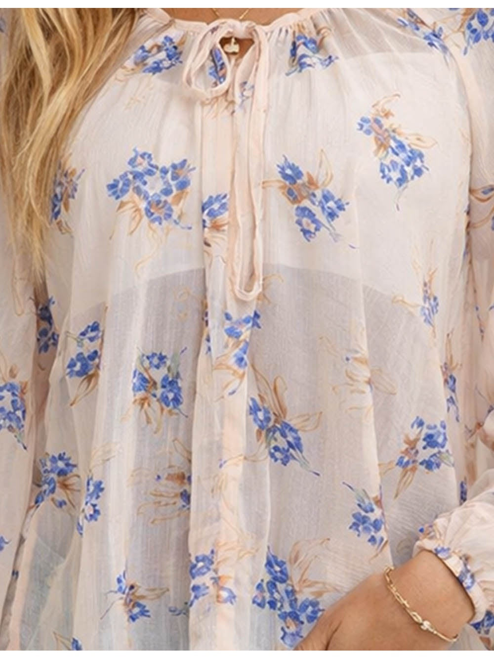 Boho Sheer Chiffon Neck Blouse