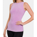 Ribbed Washed Round Neck Tank