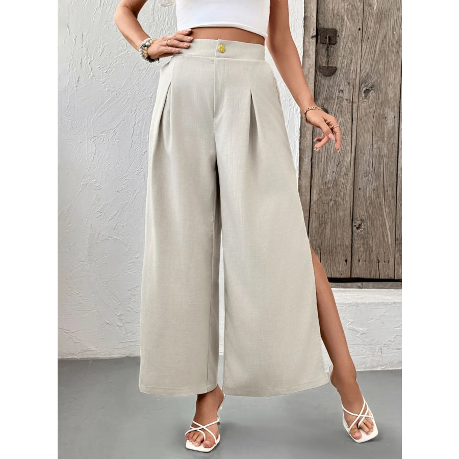 Slit Wide Leg Pleated Pants