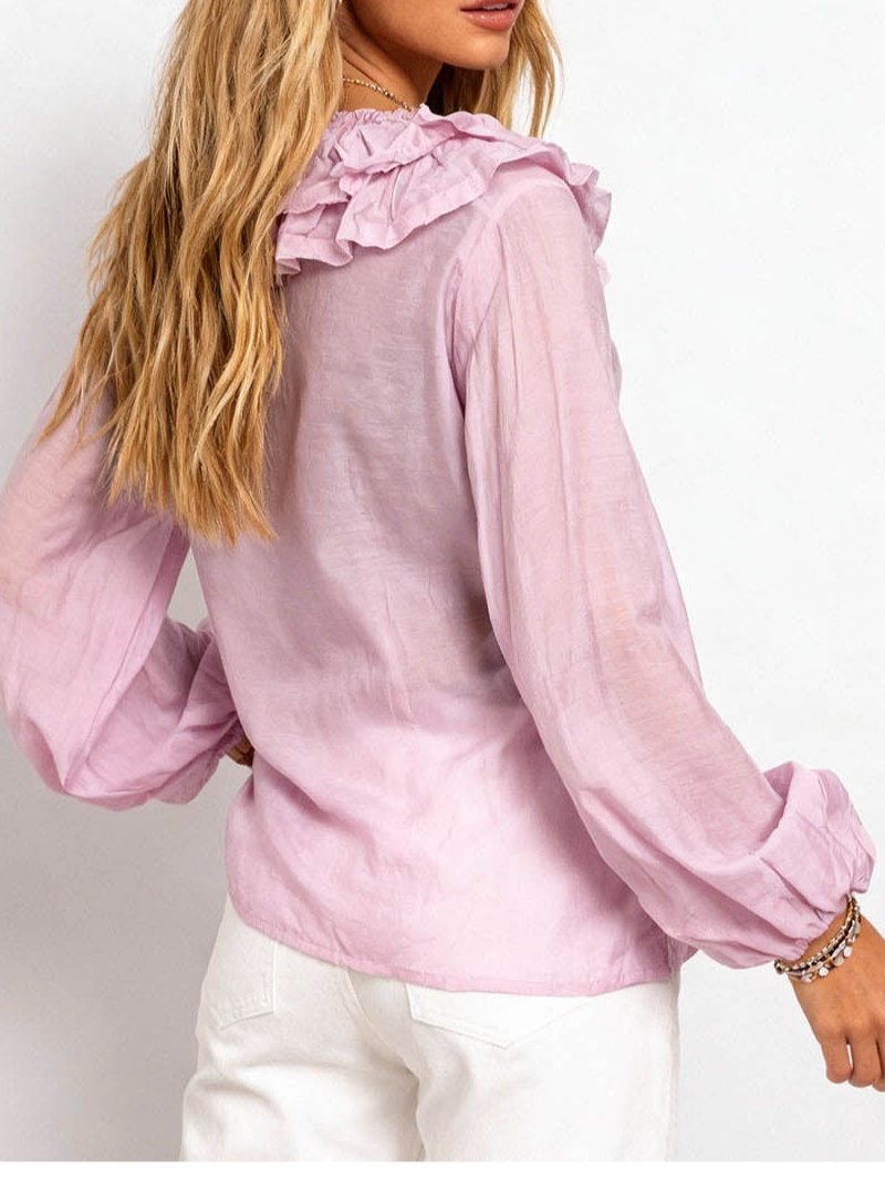 Boho Tiered Ruffle V Neck Front Blouse