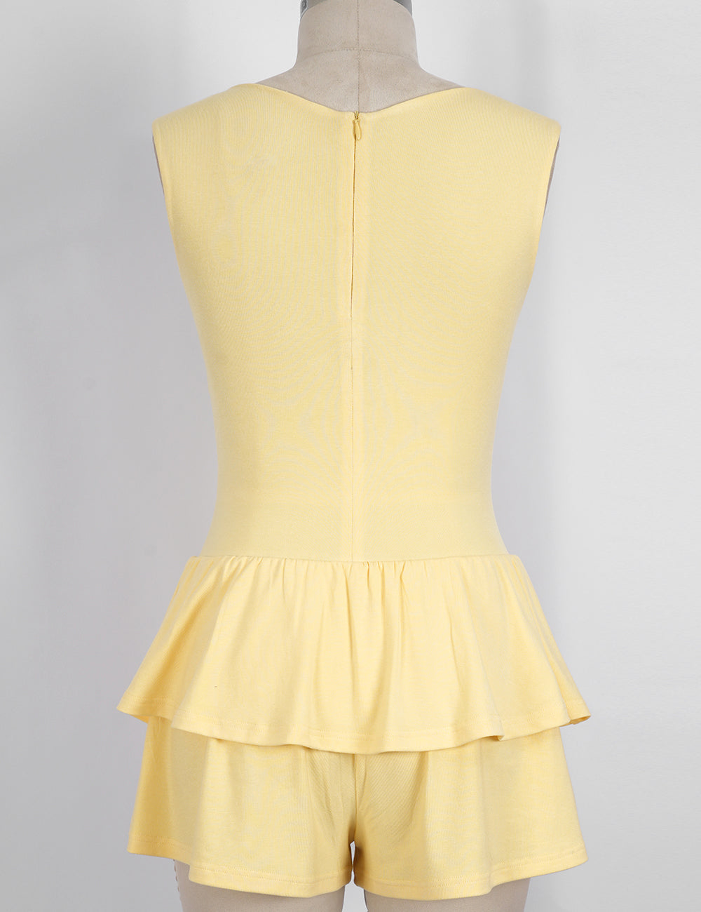 Sleeveless Layered Ruffle Hem Solid Color Romper
