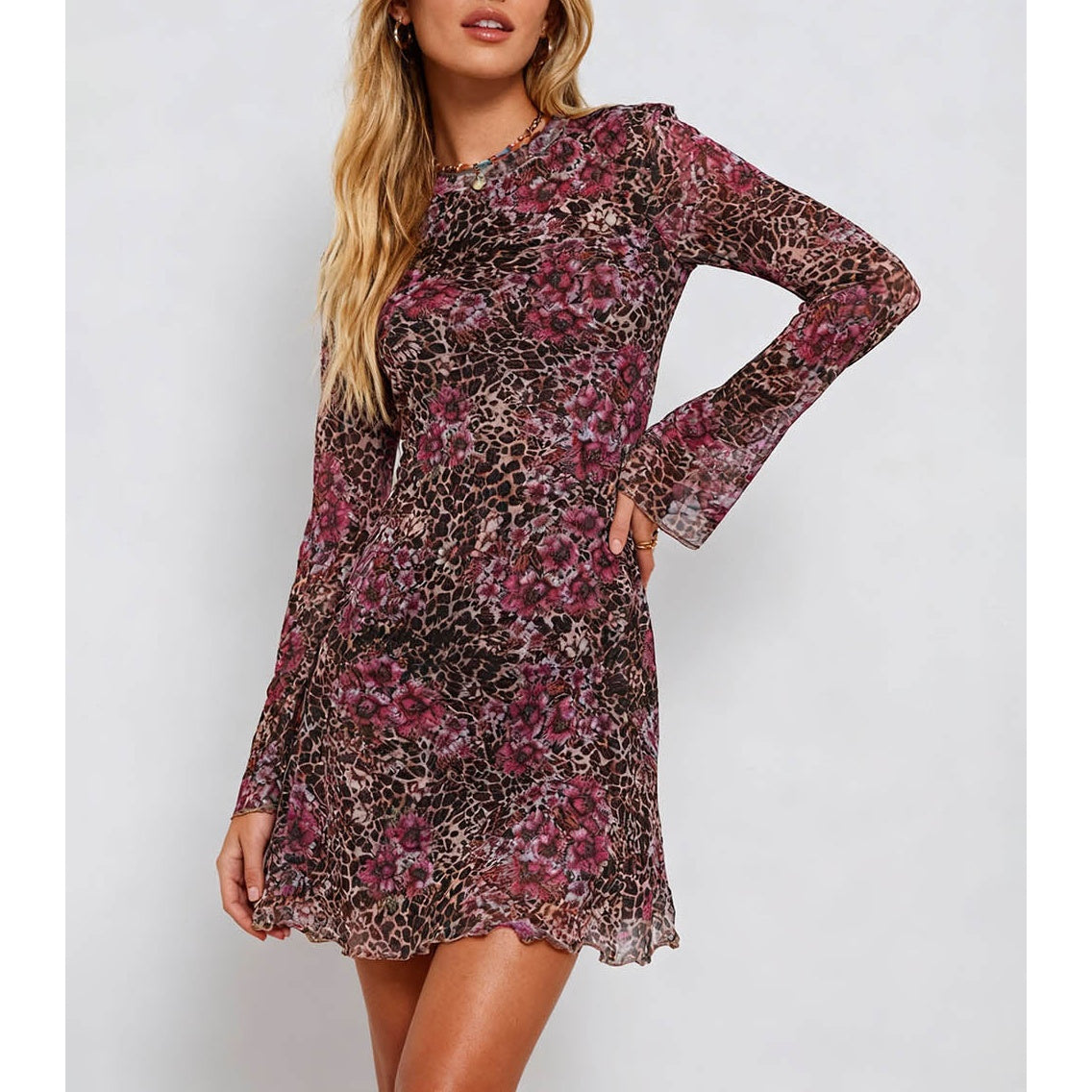 Flared Sleeves Mesh Mini Dress