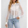 Sheer Lace Round Neck Button Long Sleeves Boho Blouse