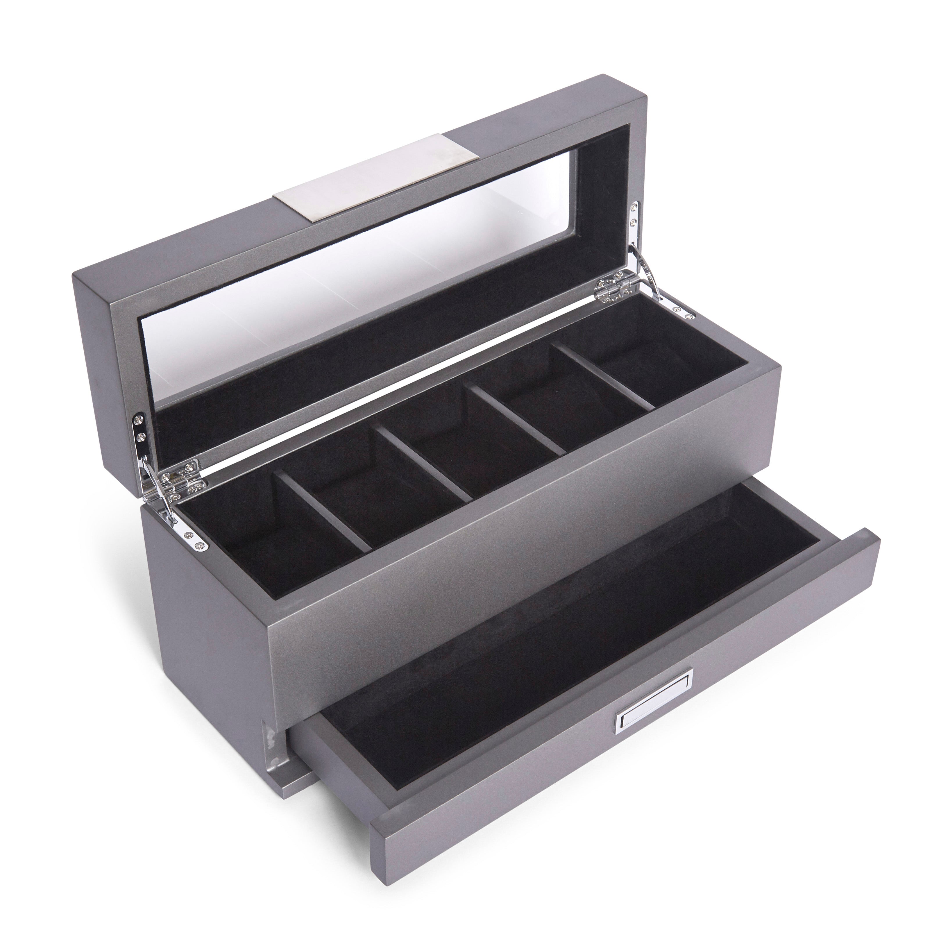 Five Slot Glass Top Watch Storage Box