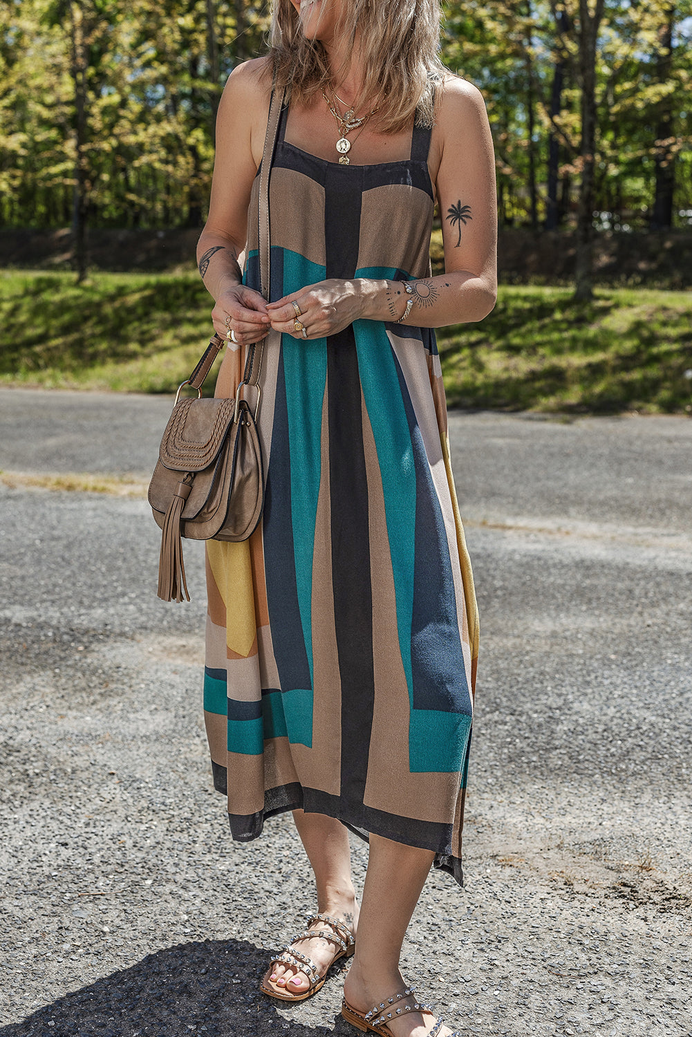 Maxi Retro Geometric Printed Y Back Sleeveless Dress