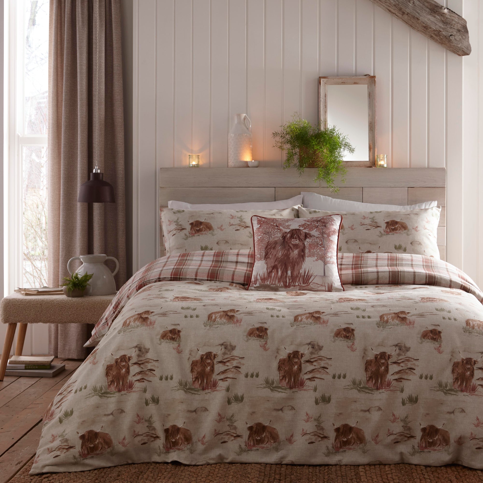 Minimal Bedroom Reversible Check Brushed Cotton Duvet Cover Set