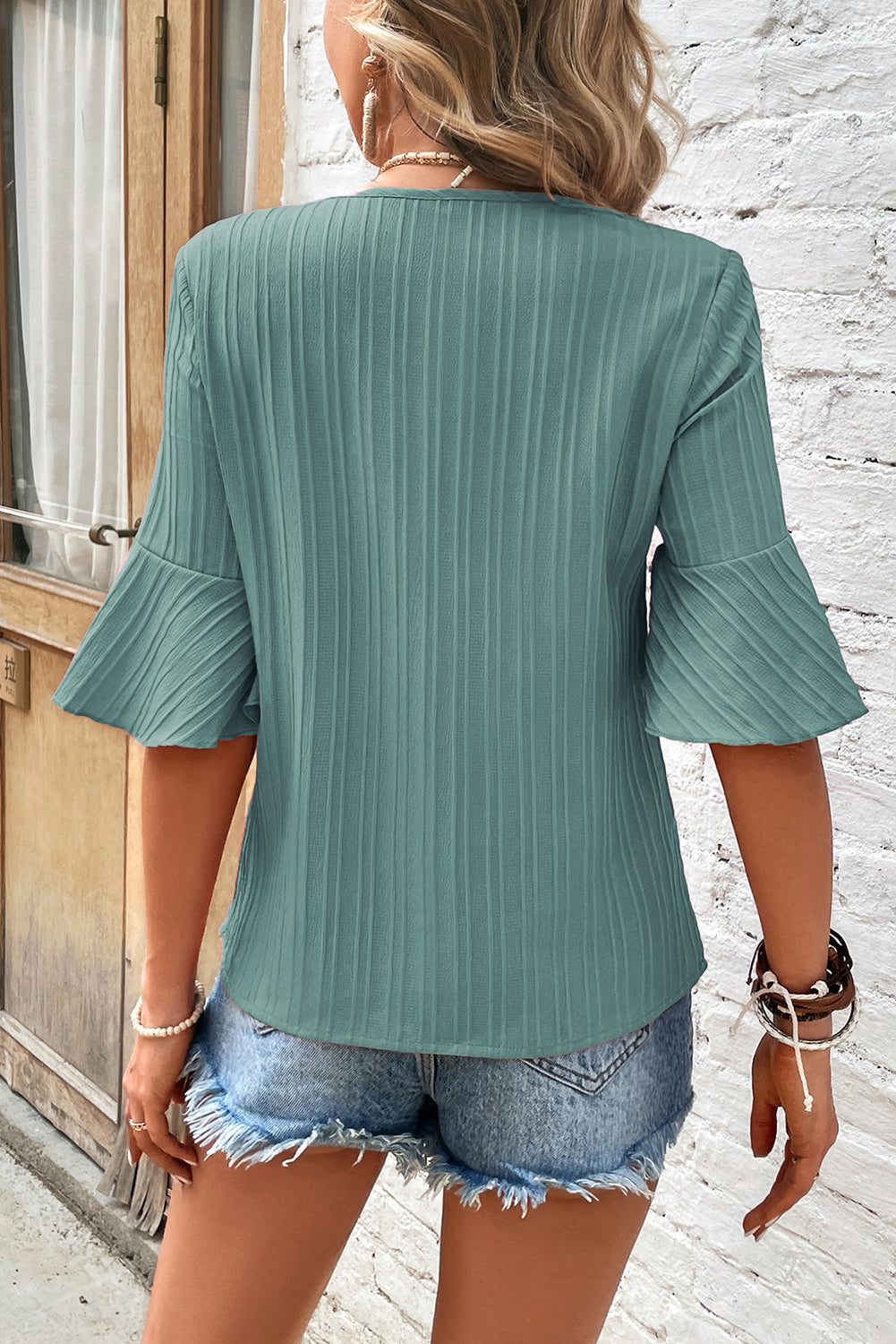 Grass Green Ruffled Half Sleeve