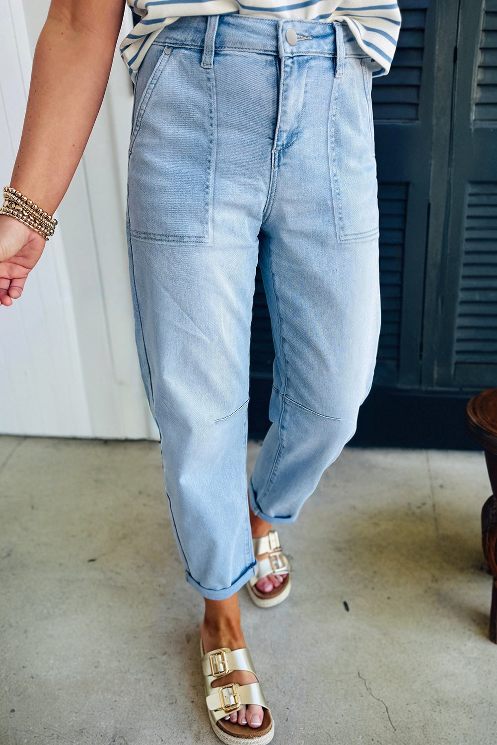 Barrel Relaxed Patch Pocket High Rise Jeans