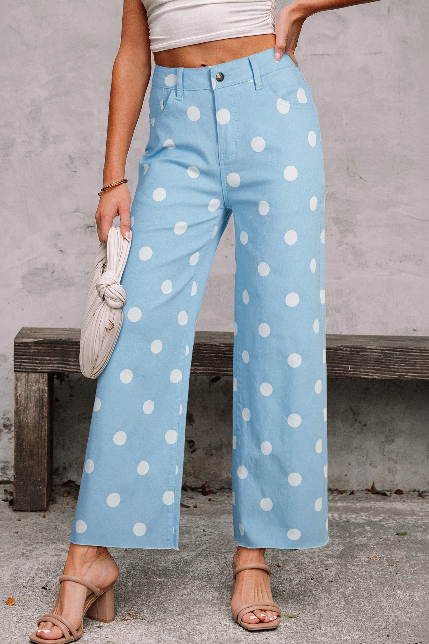 Everyday Raw Hem Print Polka Dot Shift Jeans
