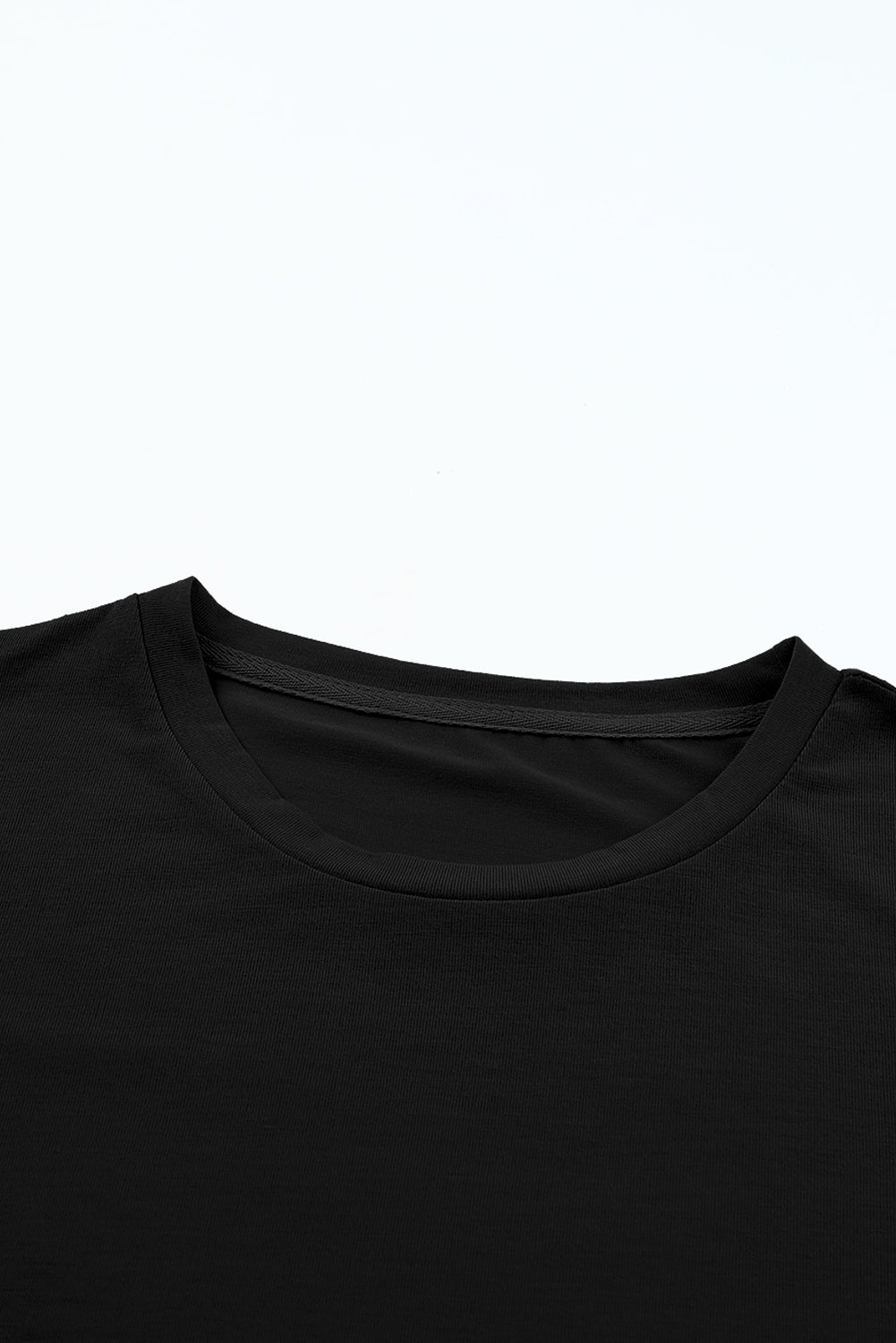 Black Casual Plain Crew Neck