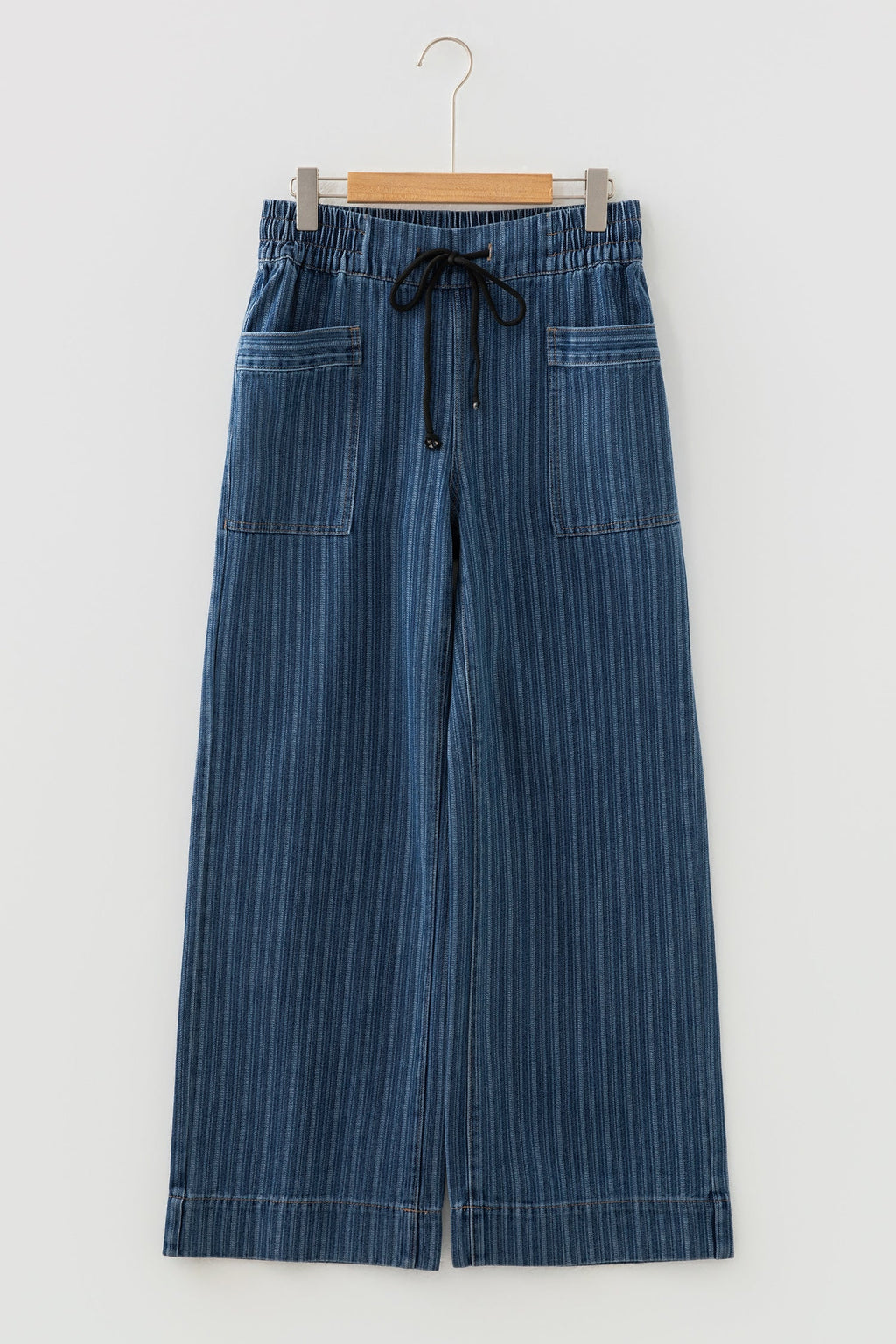 Loose Drawstring Pocketed Stripe Contrasted Jeans