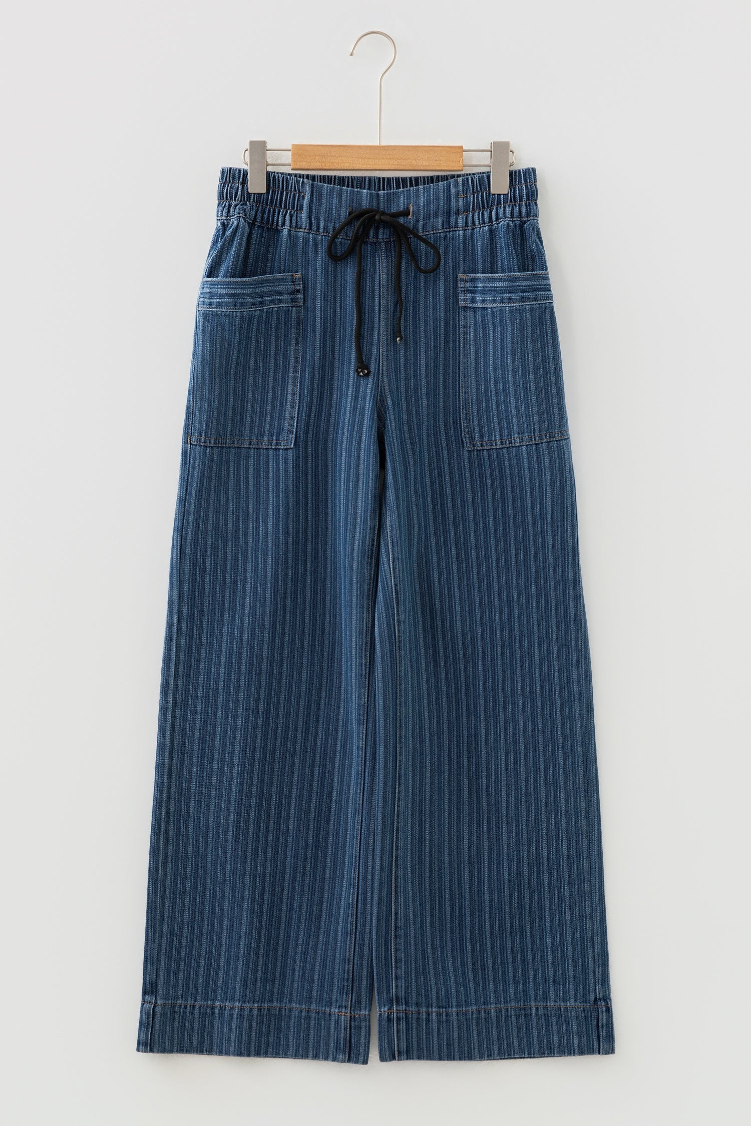 Loose Drawstring Pocketed Stripe Contrasted Jeans