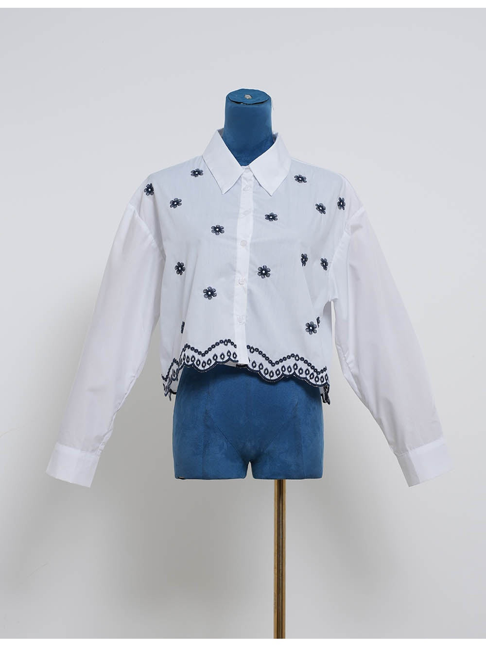 Chic Embroidery Shirt Collar Button Down Blouse